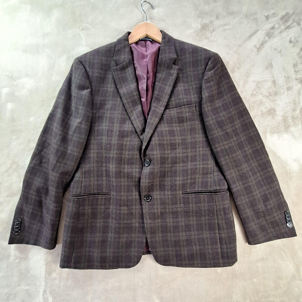 Tommy Hilfiger Blazer Mens Small Brown Plaid 100% Wool Sport Coat Jacket Classic